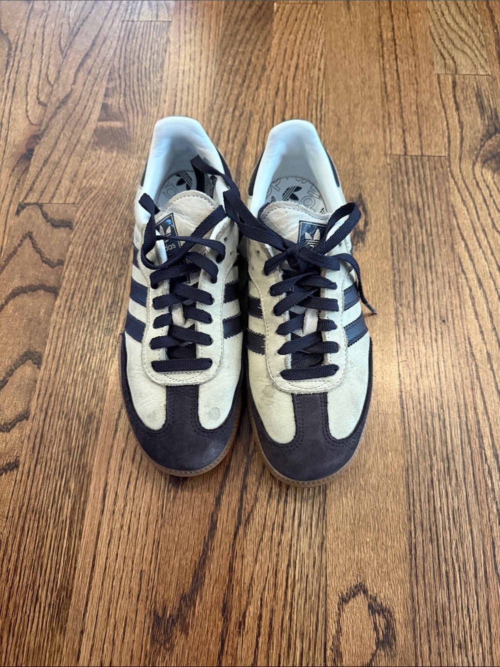 adidas Beige and Black Retro Suede Sneakers